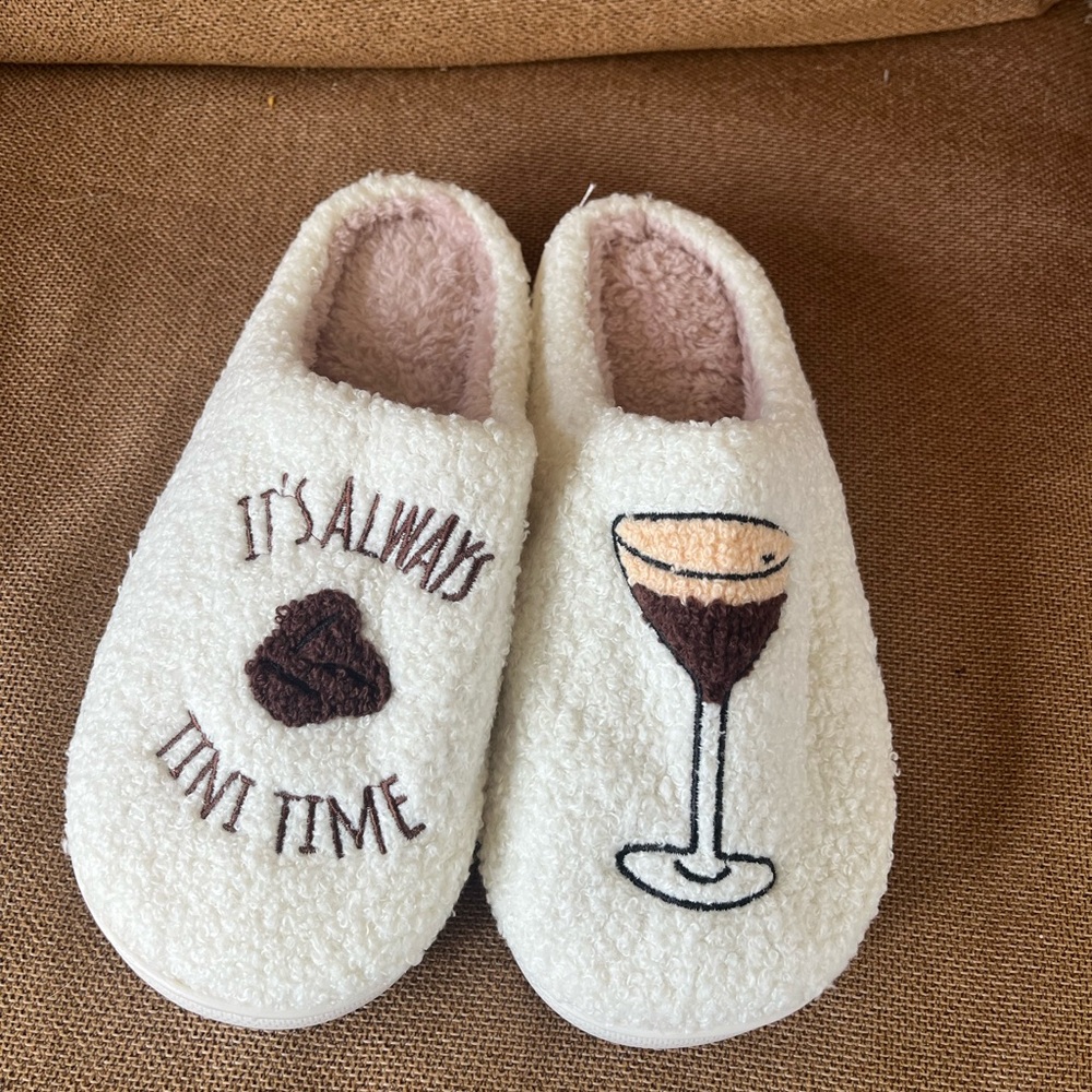 Slippers with Fun Martini Embroidery